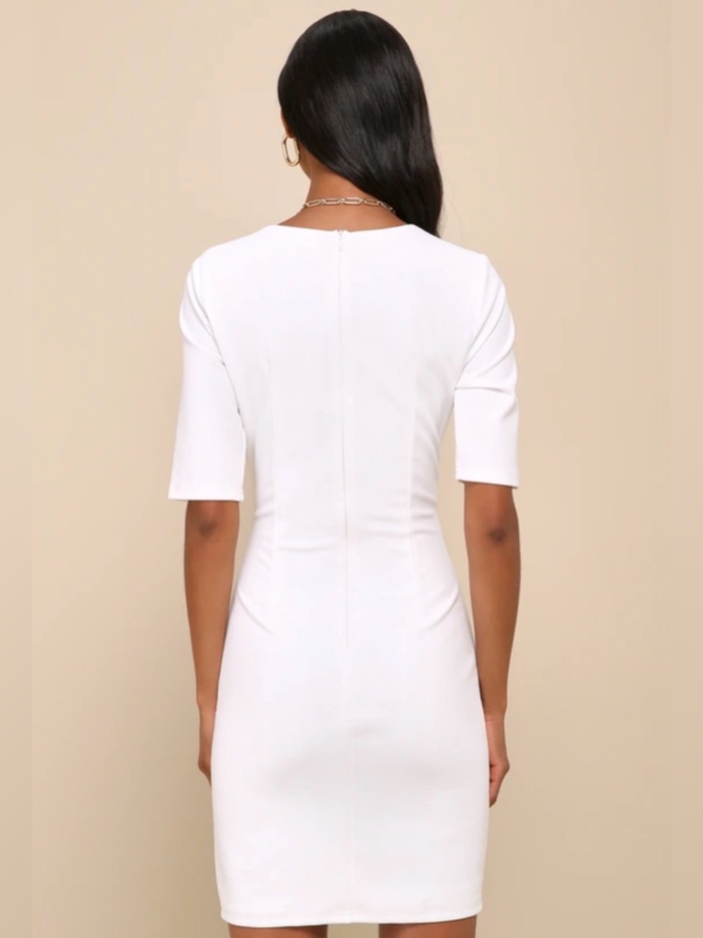 Lulu's Ivory Short-Sleeve Draped Sheath Mini Dress - Like New Worn x1 - Picture 7 of 8